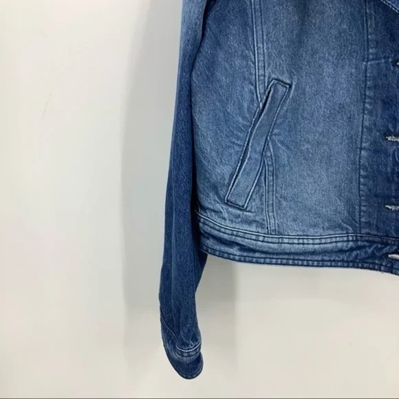 We the free Free People Now or Never Dark Wash Cropped Denim Jacket M
